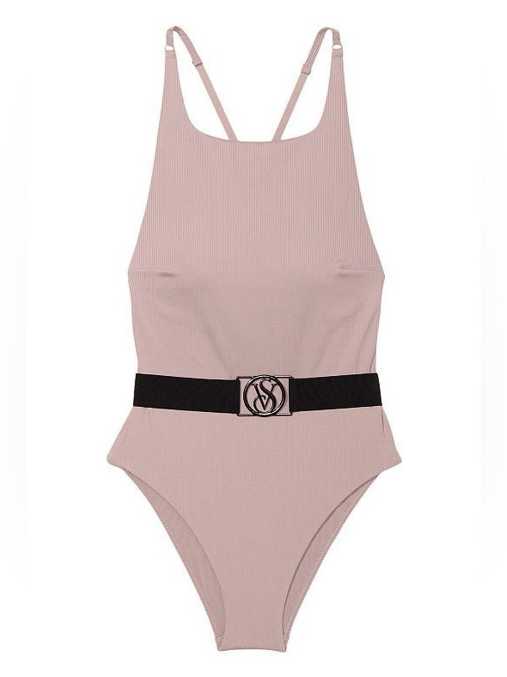 Women's Blush Pink One-Piece Swimsuit with Black Belt